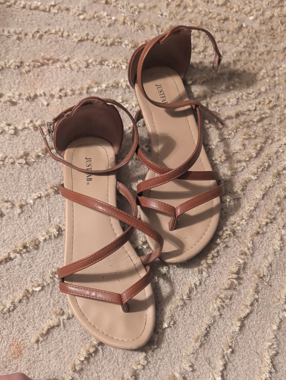 JustFab Brown Strappy Ankle Tie Sandals